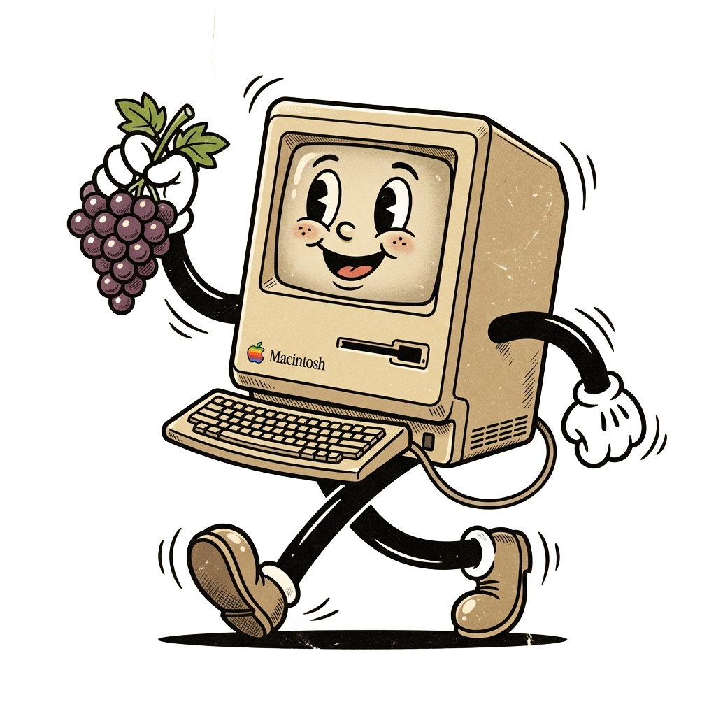 Walking Macintosh rubberhose character